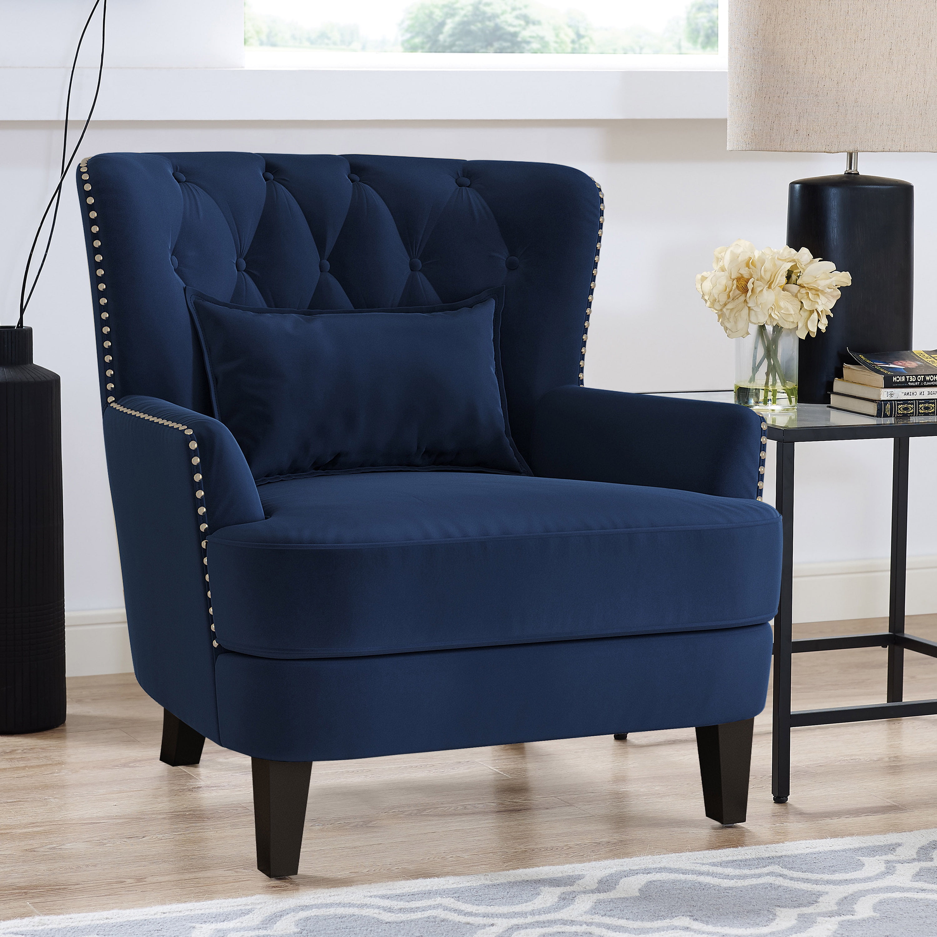 lifestyle solutions landon tufted accent chair, navy blue fabric