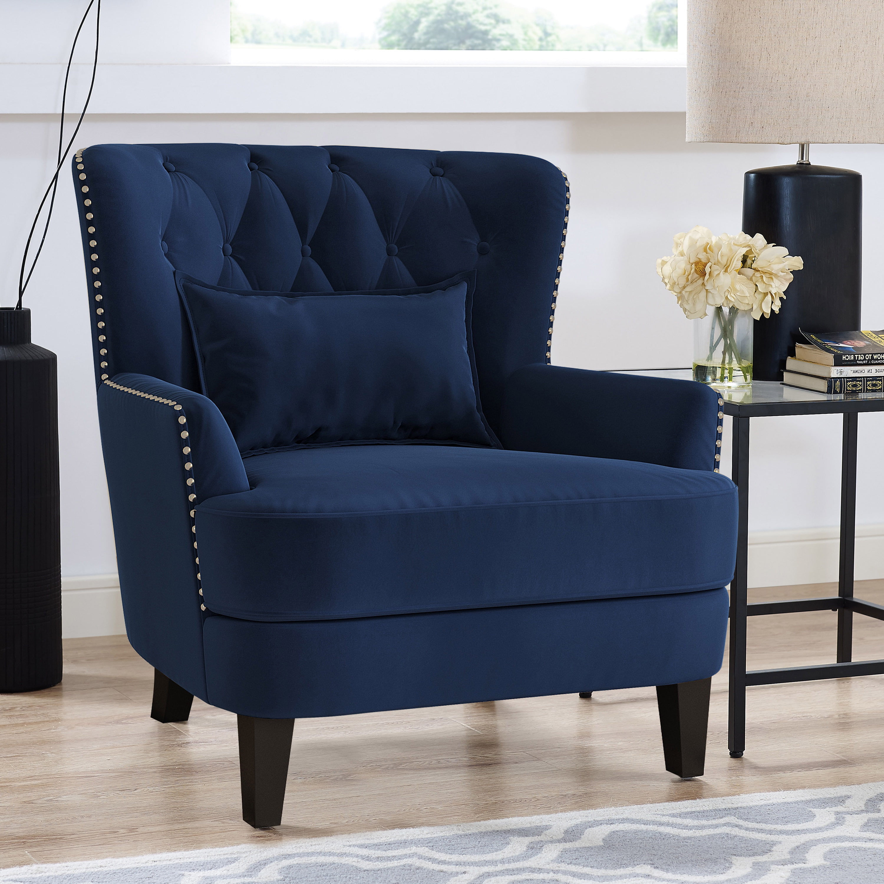 Lifestyle Solutions Landon Tufted Accent Chair Navy Blue Fabric