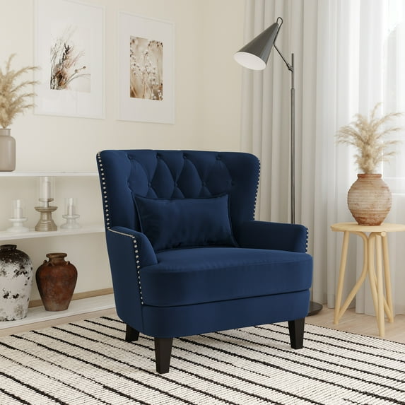 Lifestyle Solutions Lille Wingback Chair, Navy Blue Fabric