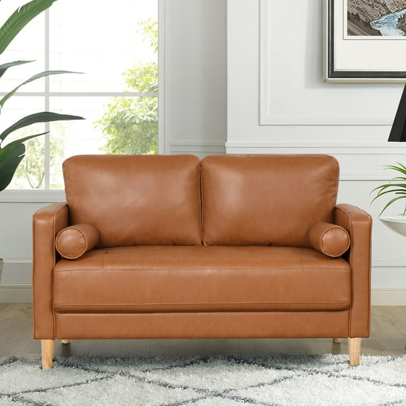 Lifestyle Solutions Lorelei Mid-Century Modern 2 Seater Indoor Loveseat, Caramel Faux Leather
