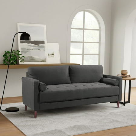 Studio Living Lorelei Mid-Century Modern Cushion Back Upholstered Sofa, Heather Gray Fabric