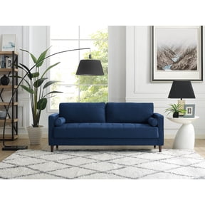 Studio Living Lorelei Mid-Century Modern Cushion Back Upholstered Sofa, Navy