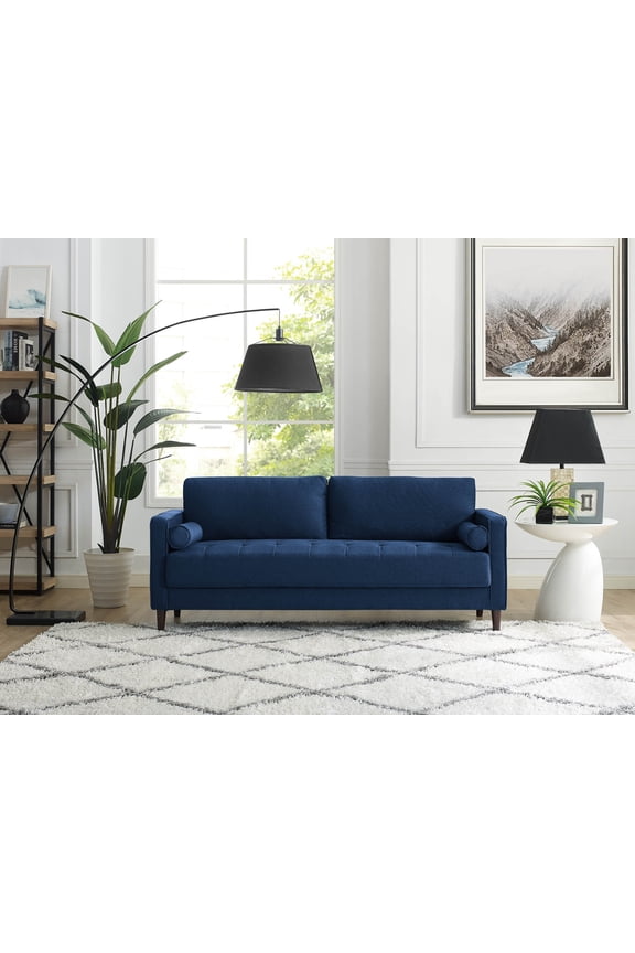 Lorelei Mid-Century Modern Cushion Back Upholstered Sofa, Navy