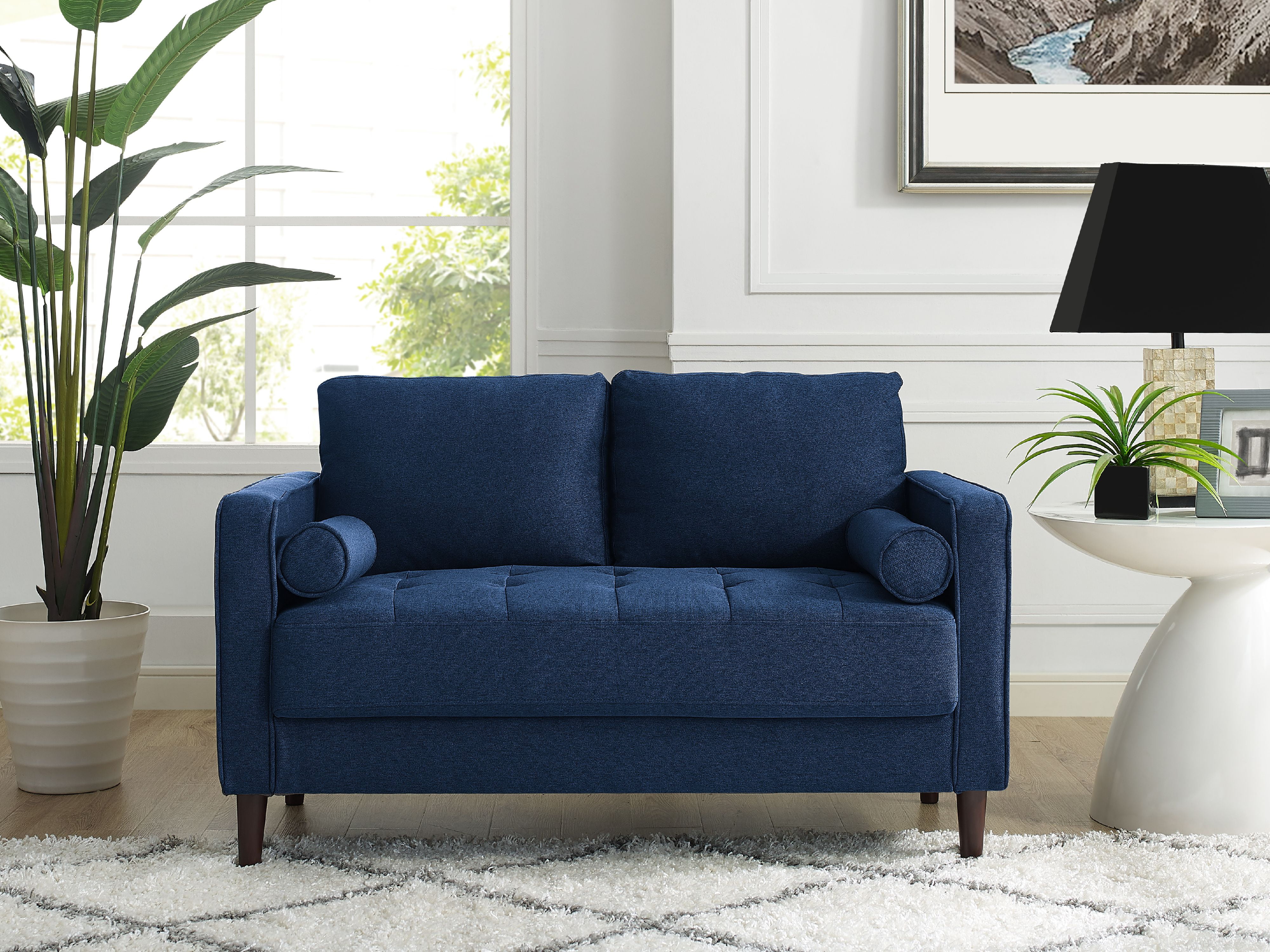 Lifestyle Solutions Lorelei Mid-Century Modern Loveseat, Blue Fabric