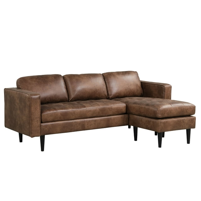 Lifestyle Solutions Manila Modern Sectional Sofa with Chaise, Brown Faux Leather