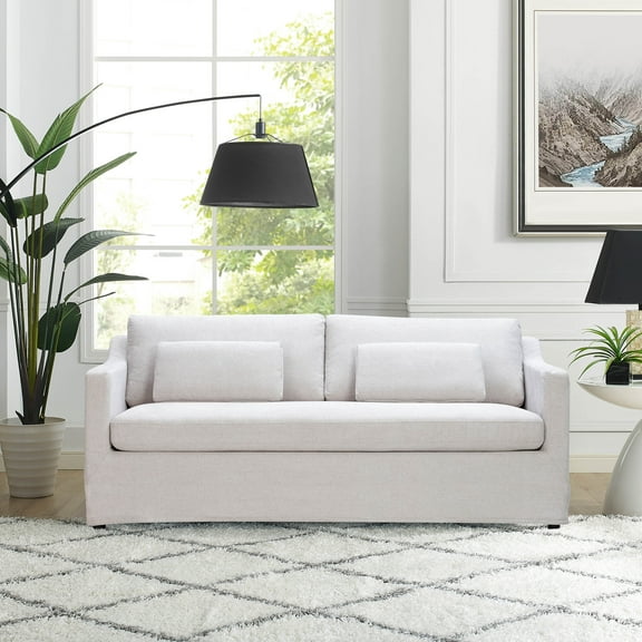 Lifestyle Solutions Riley Farmhouse Slip-Cover Style Upholstered Sofa, Oatmeal Fabric