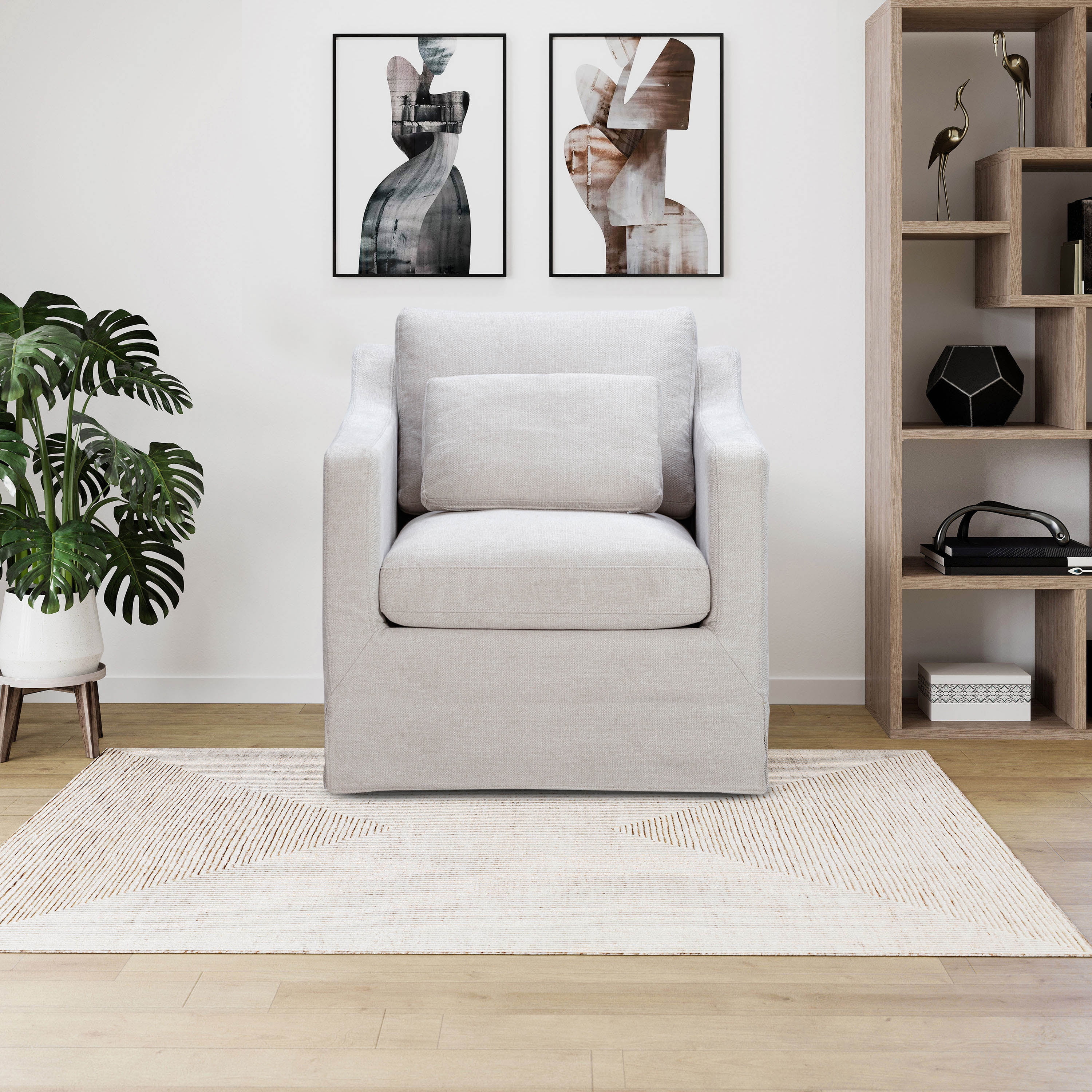 Gray Woven Fabric Medium Accent Chair with Recessed Arms
