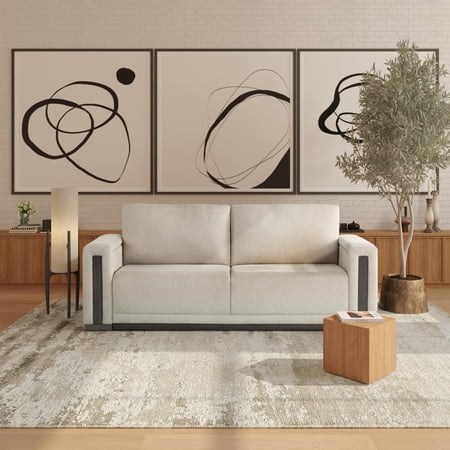 Studio Living Rivers Modern Sofa with Storage and Power, Beige Woven Fabric