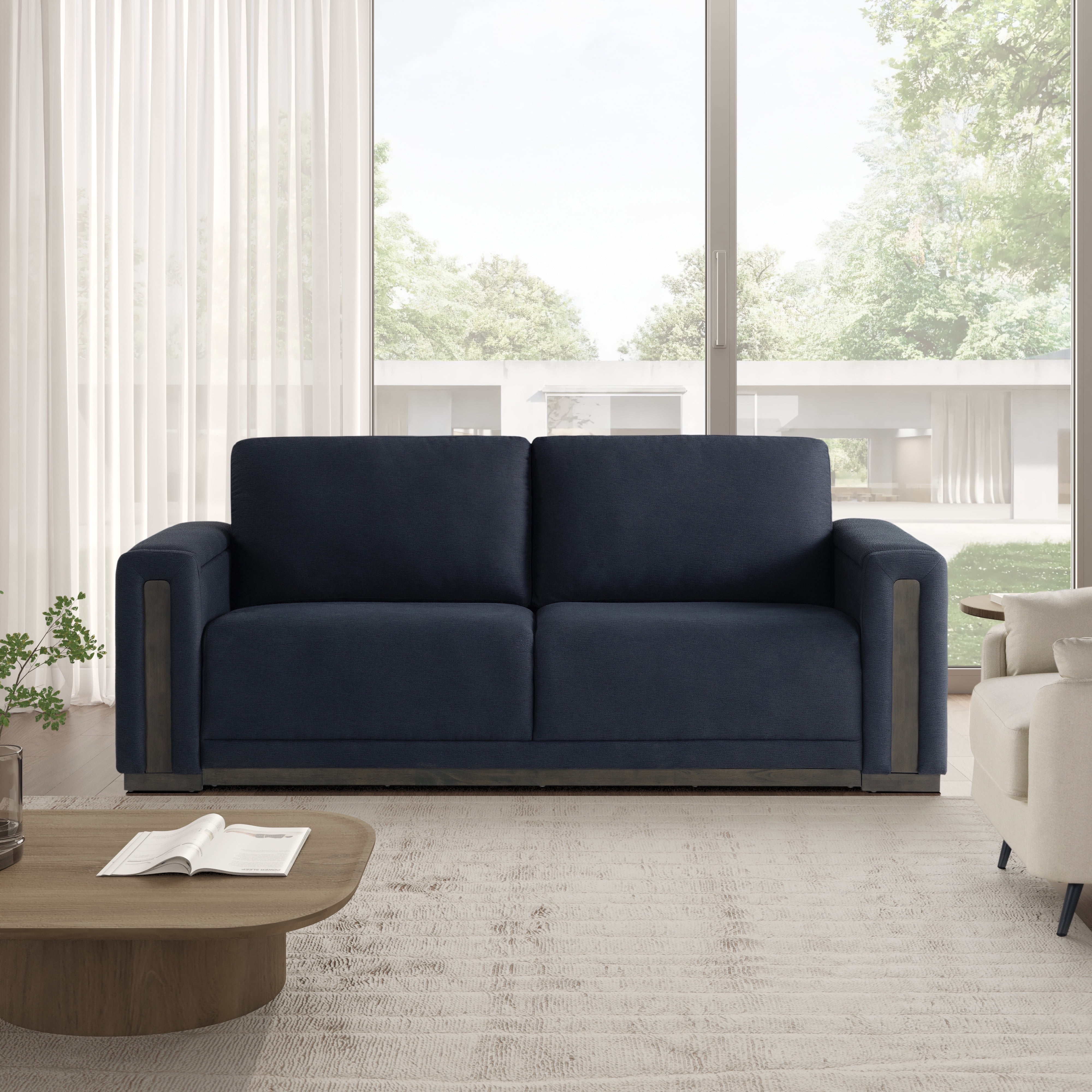 Lifestyle Solutions Rivers Modern Sofa with Storage and Power, Navy Woven Fabric