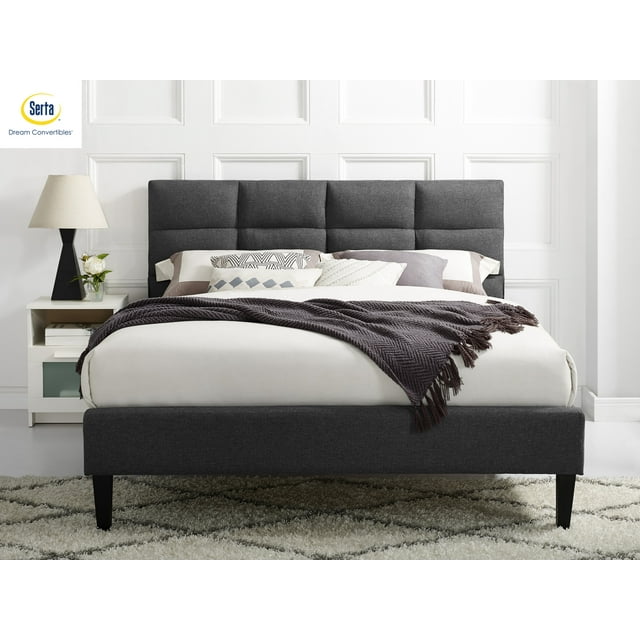 Lifestyle Solutions Serta Zola Upholstered Head & Footboard with Euro Slats in Queen, Dark Grey