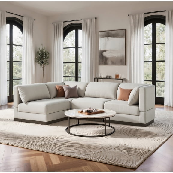 Lifestyle Solutions Sloane 4 Piece Modular Sectional Sofa, Ivory Boucle