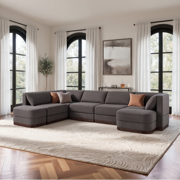 Lifestyle Solutions Sloane 7 Piece Modular Sectional Sofa, Charcoal Boucle
