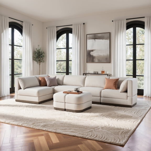 Lifestyle Solutions Sloane 7 Piece Modular Sectional Sofa, Ivory Boucle