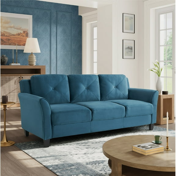 Lifestyle Solutions Taryn Traditional Sofa with Curved Arms, Blue Fabric Upholstery