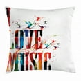 thumbnail image 1 of Lifestyle Throw Pillow Cushion Cover, I Love Music Phrase in Grunge Effects and Birds Flying Soul Freedom Illustration, Decorative Square Accent Pillow Case, 24 X 24 Inches, Multicolor, by Ambesonne, 1 of 2