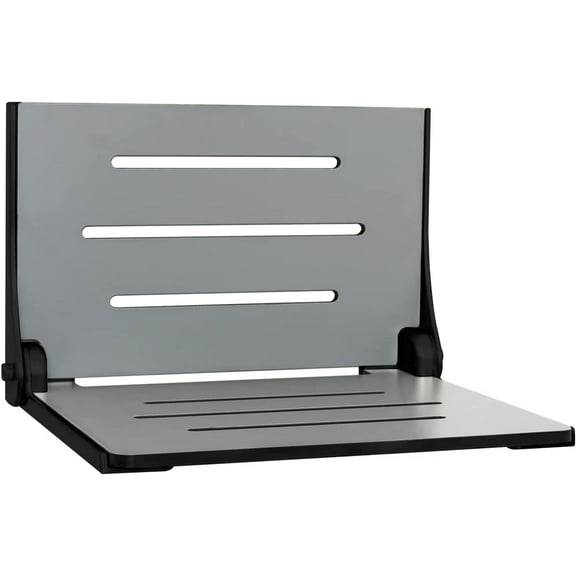 Lifestyle & Wellness® Silhouette Folding Wall Mount Shower Bench Seat, Grey Seat with Matte Black Frame