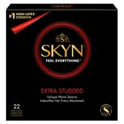 Lifestyles SKYN Extra Studded + Brass Lunamax Pocket Case, NON-LATEX Polyisoprene Condoms-22 Count