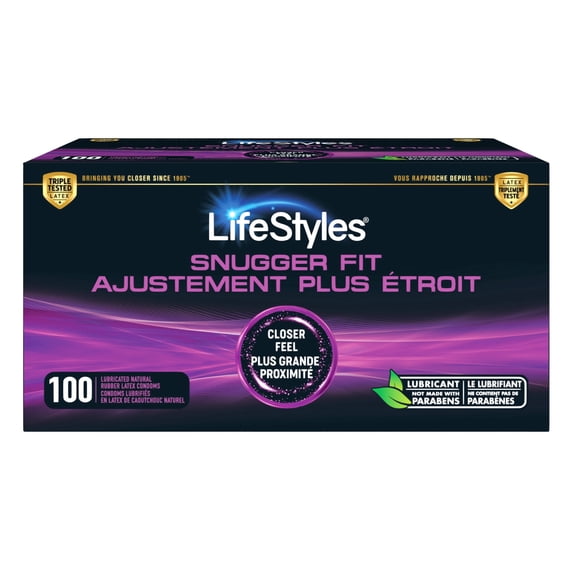 Lifestyles Snugger Fit Natural Rubber and Lubricated Latex Condoms Value Pack, 100 Count