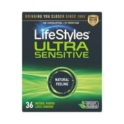 LifeStyles Ultra Sensitive Lubricated Natural Latex Condoms, 36 Count