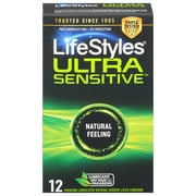 Lifestyles Ultra Sensitive Lubricated Latex Condoms, 12 Count