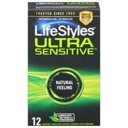 Lifestyles Ultra Sensitive Lubricated Latex Condoms, 12 Count