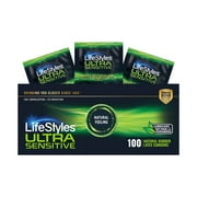 Lifestyles Ultra Sensitive Premium Lubricated Natural Latex Condoms Value Pack - 100 Count, 1 Pack - Triple Tested for Best Protection, Made with UltraGlide Silicone Lube