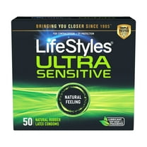 Lifestyles Ultra Sensitive Premium Lubricated Natural Latex Condoms Value Pack - 50 Count, 1 Pack - Triple Tested for Best Protection, Made with UltraGlide Silicone Lube
