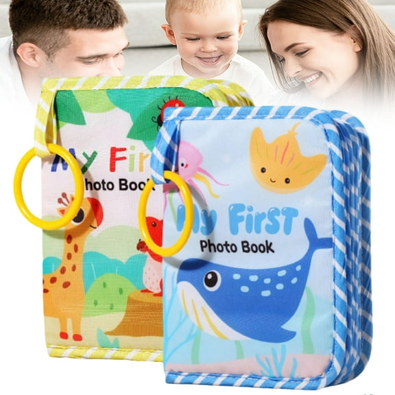 My First Baby Photo Book with Safe Mirror - Soft Fabric Holds 4x6 & 5x7 Photos, Baby Shower Memory Album Gift