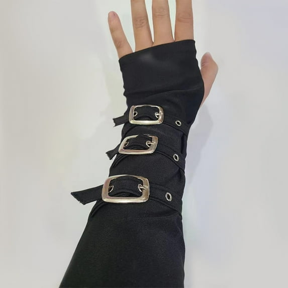 Lifetechs 1 Pair Cosplay Gloves Adjustable Buckles Fingerless Anti-slip Performance Sleeves Punk Style Halloween Party Carnival Arm Cuffs