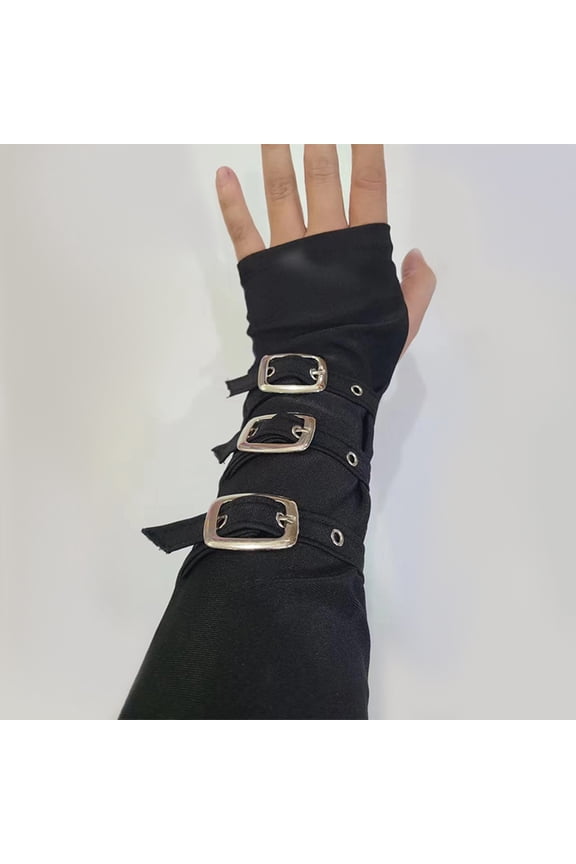 1 Pair Cosplay Gloves Adjustable Buckles Fingerless Anti-slip Performance Sleeves Punk Style Halloween Party Carnival Arm Cuffs
