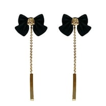 Lifetechs 1 Pair Ear Studs Detachable Golden Long Chain Tassel Elegant Gift Black Bowknot Women Earrings Jewelry