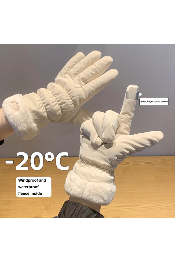 1 Pair Gloves Thick Plush Lining Windproof Warm Cold Resistant Five Fingers Waterproof Anti slip Soft Lady Riding Cycling Gloves