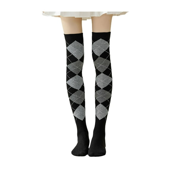 Lifetechs 1 Pair Socks Rhombus Printing Over-the-knee Socks Warm Extra Loose Ankles Contrasting Color Stockings for Daily Wear Dancing
