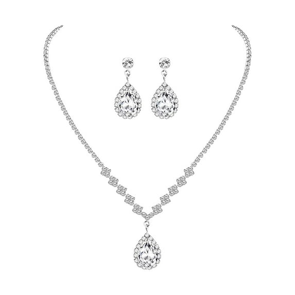 Lifetechs 1 Set Women Jewelry Set Rhinestone Necklace Earrings Prom Wedding Party Bride Water Drop Dangle Earrings Formal Occasions Neck Jewelry