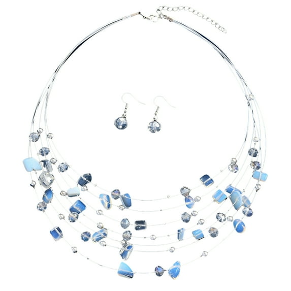 Lifetechs 1 Set Women Necklace Earrings Set Multi-layered Necklace Stone Decor Bohemian Style Neck Ear Jewelry Hanging Earrings Necklace Set