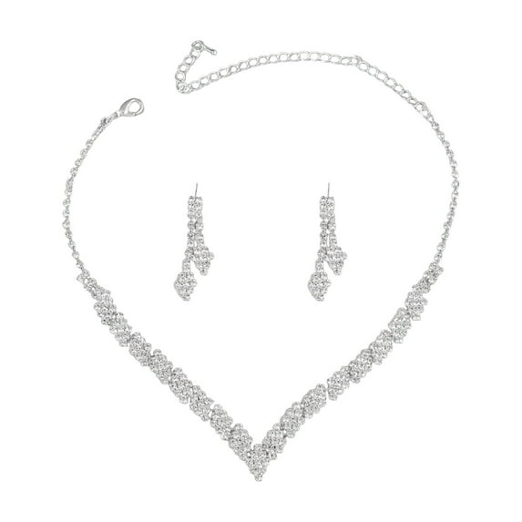 Lifetechs 1 Set Women Necklace Earrings Set Rhinestone Adjustable V-shaped Neck Jewelry Copper Tassel Hanging Earrings Bride Wedding Prom Party Jewelry Set