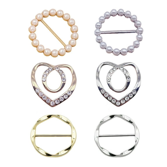 Lifetechs 18 Pcs Clothes Corner Knotted Buttons Round Circle Heart Shape Faux Pearl Rhinestone Decor Scarf Ring Clips T-shirt Ties Clips Shirt Tighten Clips