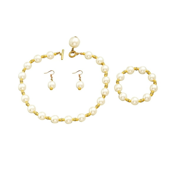 Lifetechs 1Set Women Jewelry Set Faux Pearl Earrings Necklace Bracelet Contrast Color Rhinestone Decor Polished Prom Party Wedding Party Bride Jewelry