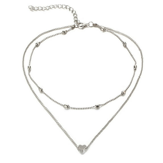 Lifetechs 2 Pcs/Set Necklace Exquisite Double Layers Alloy Heart Love Ball Chain for Dating