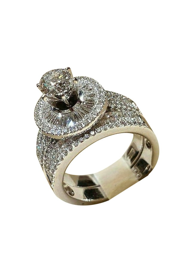 2 Pcs/Set Women Cubic Zirconia Statement Engagement Finger Ring Jewelry