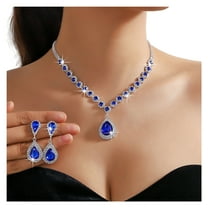 Lifetechs 2 Pcs/Set Women Wedding Jewelry Set Waterdrop Shape Shining Faux Crystal Choker Necklace Dangle Earrings Set