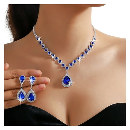 Lifetechs 2 Pcs/Set Women Wedding Jewelry Set Waterdrop Shape Shining Faux Crystal Choker Necklace Dangle Earrings Set