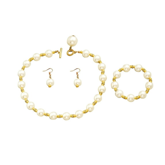 Lifetechs 3 Set Women Jewelry Set Faux Pearl Earrings Necklace Bracelet Contrast Color Rhinestone Decor Polished Prom Party Wedding Party Bride Jewelry