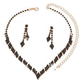 thumbnail image 1 of Lifetechs 3 Set Women Necklace Earrings Set Rhinestone Adjustable V-shaped Neck Jewelry Copper Tassel Hanging Earrings Bride Wedding Prom Party Jewelry Set, 1 of 8