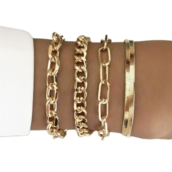 Lifetechs 4 Pcs/Set Women Bracelet Elegant Golden Adjustable Alloy Herring Bone Link Chain Teen Bangle Jewelry