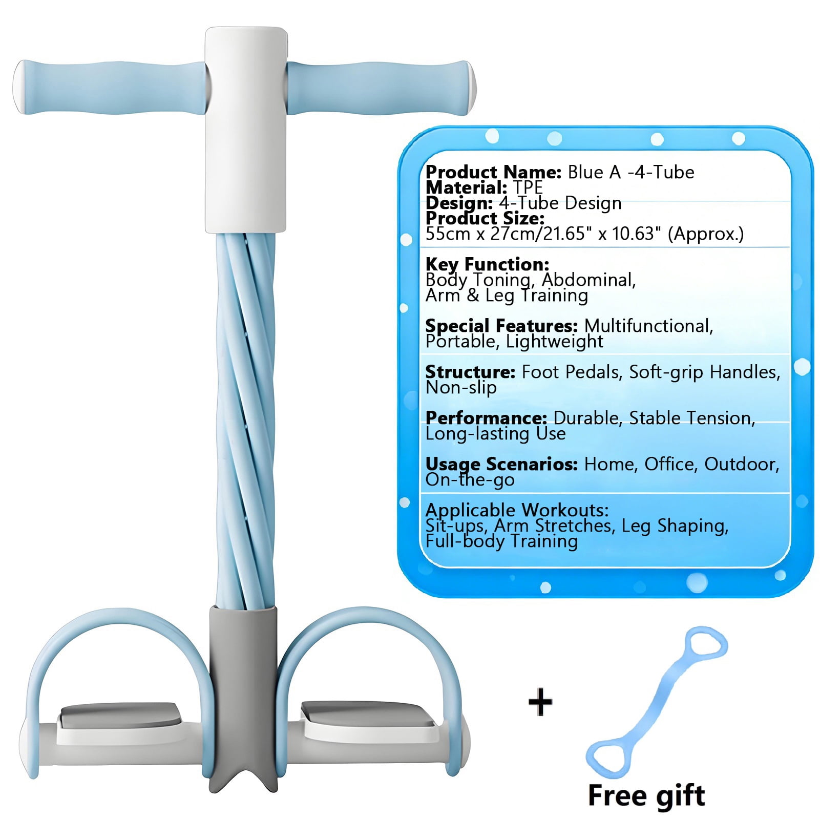 Lifetechs 4-Tube Pedal Puller Resistance Band with Handle TPE Elastic Yoga Sit-up Pull Rope Men Women Pedal Tensioner Exerciser Workout Equipment