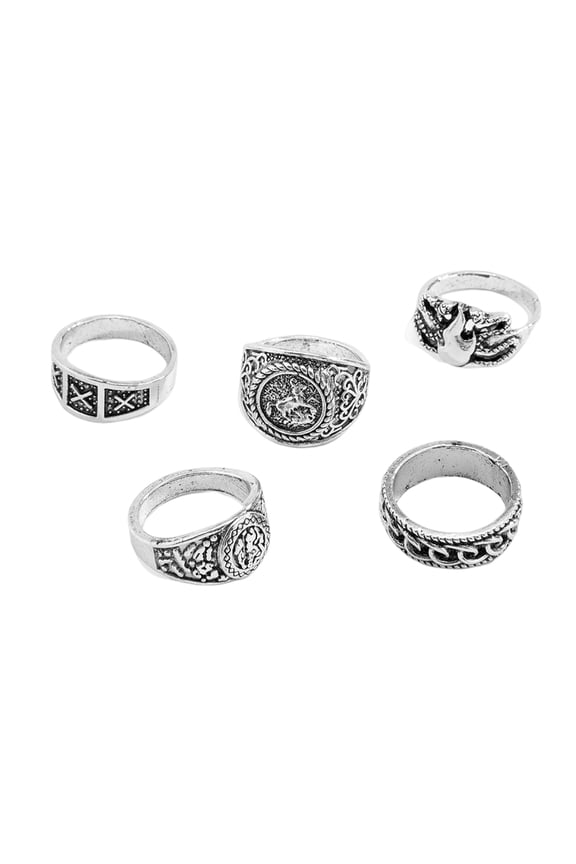 5Pcs/ Set Knuckle Rings Delicate Patterns Geometric Luxurious Retro Electroplating Decoration Jewelry Men Vintage Gothic Knuckle Joint Rings for Party