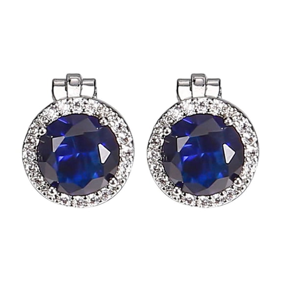 Lifetechs 6 Pair Ear Clips Blue Rhinestone Non-Pierced Anti-slip Round Short Ear Decoration Stainless Alloy Bride Wedding Ear Studs Lady Ear Accessory