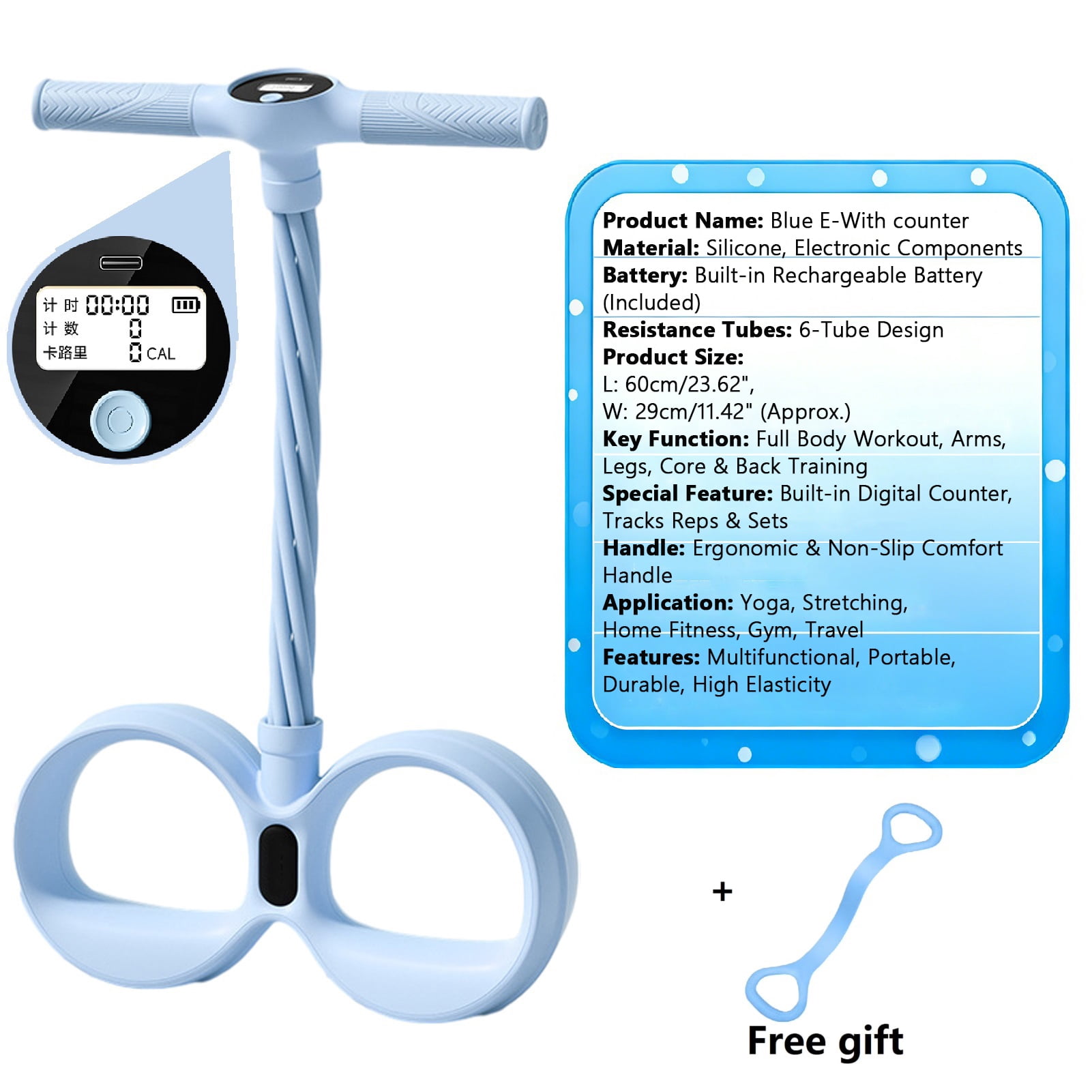 Lifetechs 6-Tube Pedal Ankle Puller Resistance Band with Counter Handle Elastic Yoga Sit-up Pull Rope Men Women Pedal Tensioner Exerciser Workout Equipment