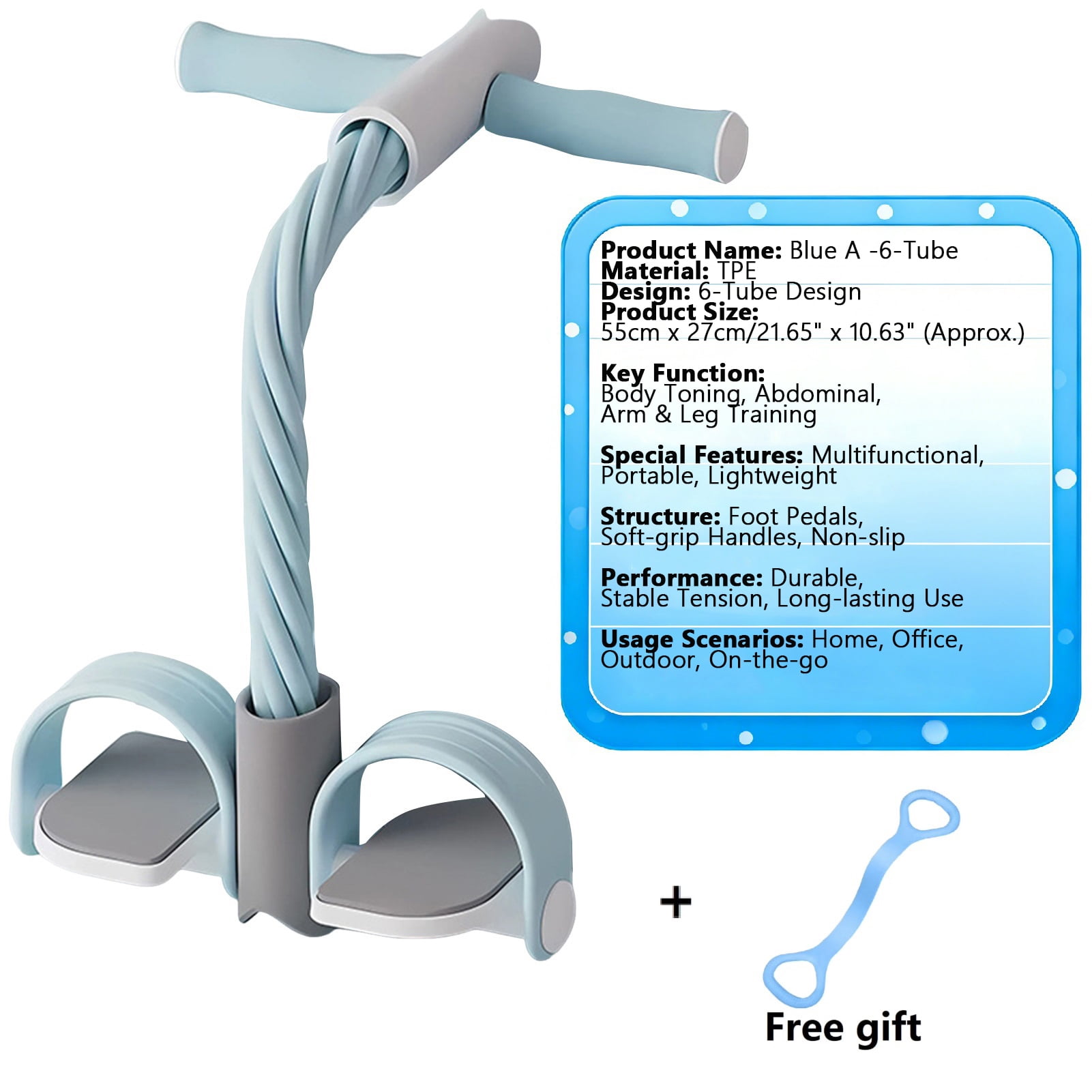 Lifetechs 6-Tube Pedal Puller Resistance Band with Handle TPE Elastic Yoga Sit-up Pull Rope Men Women Pedal Tensioner Exerciser Workout Equipment
